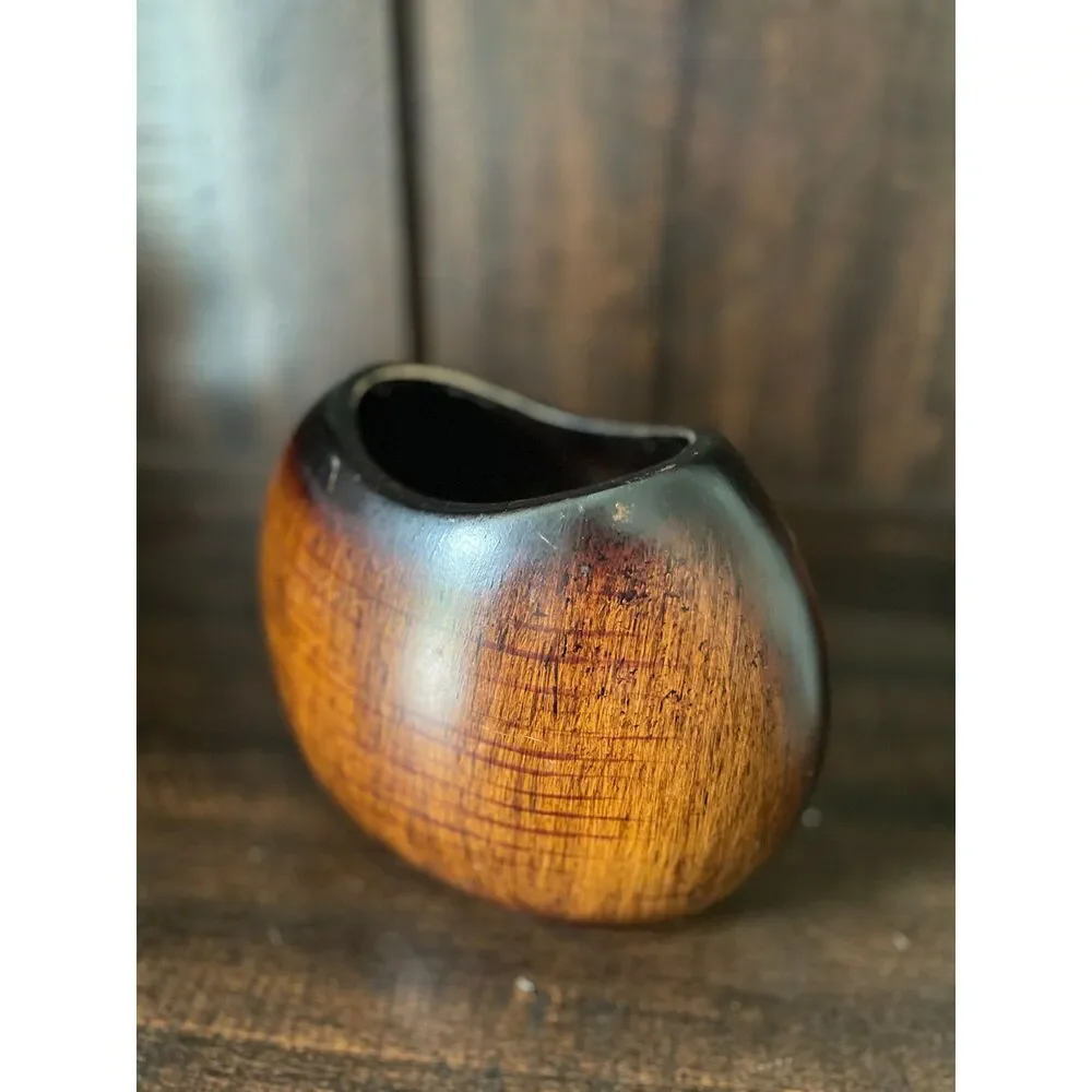 Vintage Handcrafted Wooden Sculptural Vase Ombre Organic Modern Japandi